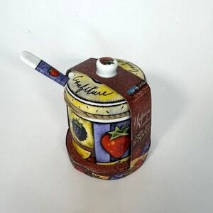 MSC Joie De Vivre  Fruit Jam Jar Ceramic w Lid Spoon Strawberry Uptown Market